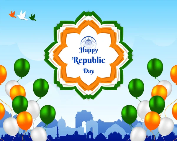 Happy Republic Day Tricolor Üdvözlő Origami Papír Stílusú Banner Dekoratív — Stock Vector