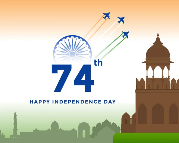 74O Dia Independência Índia Cumprimentando Com Bandeira Indiana Tricolor Modelo — Vetor de Stock