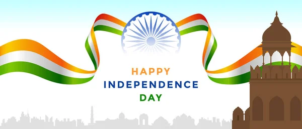 Dzień Niepodległości Indii Witając Trójkolorową Flagą Indyjską Sierpnia Szablon Strony — Wektor stockowy