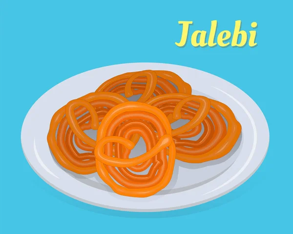 Söta Jalebi Tallrik Indiska Berömda Söt Mun Vattning Krispig Mat — Stock vektor