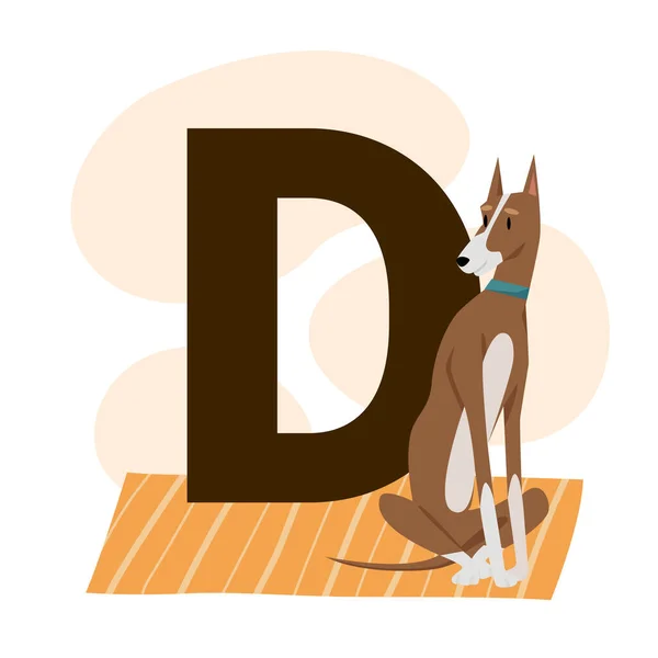 Kinder ABC englisches Tieralphabet mit D-Buchstabe und süßem Hund — Stockvektor