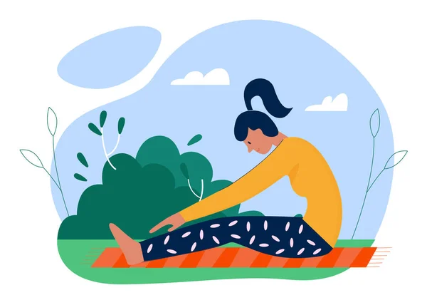 Yoga pratique une activité sportive. Femme pratiquant des exercices de yoga asana dans le jardin du parc extérieur d'été — Image vectorielle