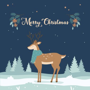 Mutlu Noeller. Geyik ve çizgi film geçmişi olan tebrik kartı.