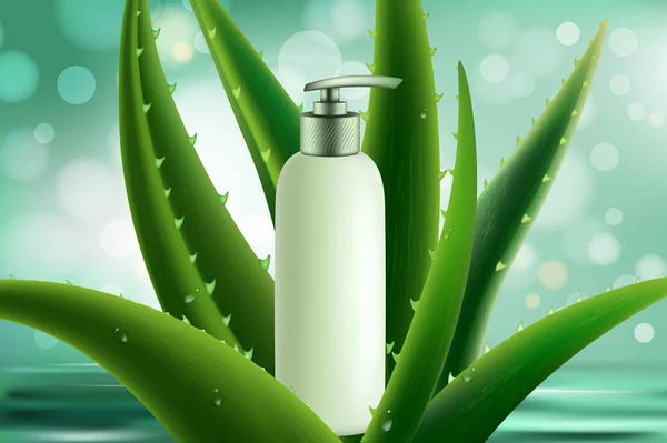 Aloe cosméticos humidade produto creme rosto corpo loção modelo — Vetor de Stock