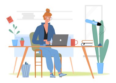 Öğrenci evde çalışıyor, genç bir kadın çalışıyor, ödev yapıyor.