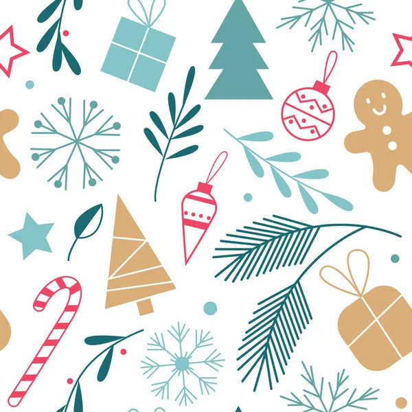 Vánoční bezešvé roztomilý vzor s vánočními slavnostní dekorace — Stockový vektor