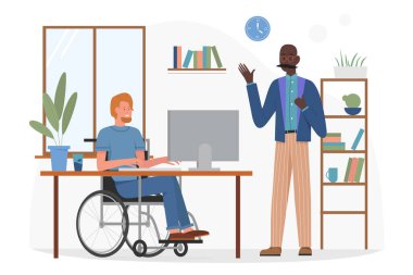 Ofis içlerinde çalışan engelli karakter