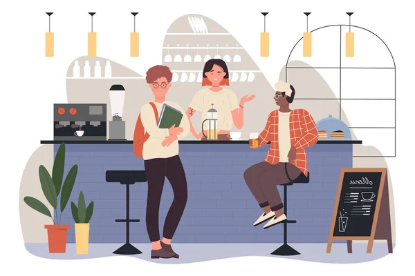 Lidé se scházejí v baru, hospodě nebo kavárně na kávu — Stockový vektor