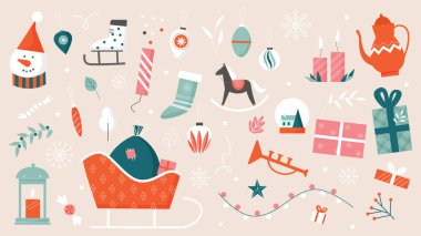 Noel dekorasyon seti, karikatür xmas ögeleri koleksiyonu