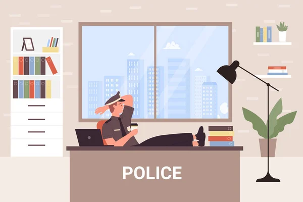 Police office department with cartoon officer detective man — Stock Vector