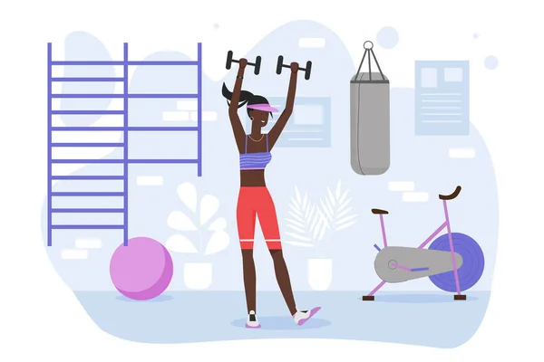 Fitness edzés a tornateremben, edzés súlyzókkal — Stock Vector