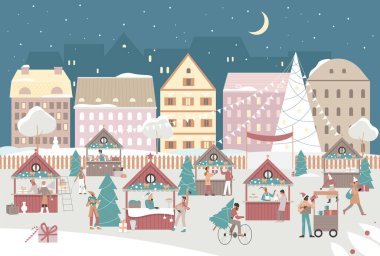Pazar yerleri olan gece Noel sokak pazarı