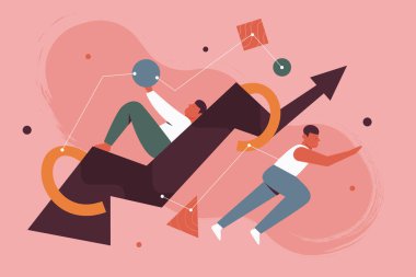 Başarı büyüme konsepti, geometrik figürler tutan adam