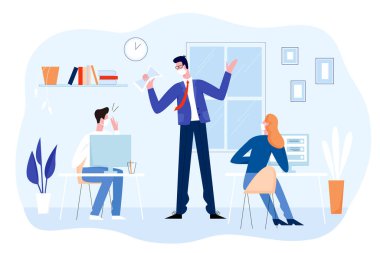 Maskeli işadamları ofiste çalışıyor, patronları dinliyor.