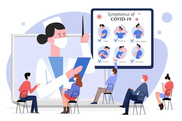 Medizinische Online-Vorlesung über Covid19 vom Laptop-Bildschirm — Stockvektor