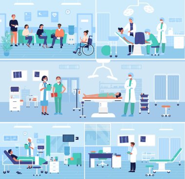 Hospital healthcare medical office set with patients clipart