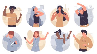 Gençler müzik setini dinlerler, kulaklıklardaki sesten hoşlanırlar.