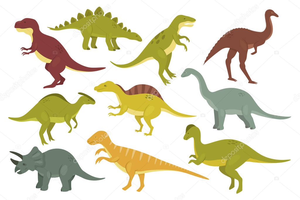 Prehistoric dinosaurs isolated set, ancient wild animal monsters dino collection
