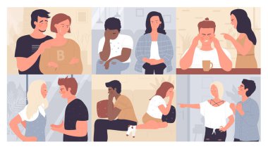 Kavga eden birkaç kişi, öfkeli genç bir eş kızgın bir koca kavgasında kocasını azarlıyor.