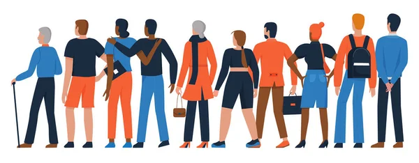 Les gens se tiennent debout ensemble, groupe diversifié de femme homme adulte debout dans la rangée — Image vectorielle