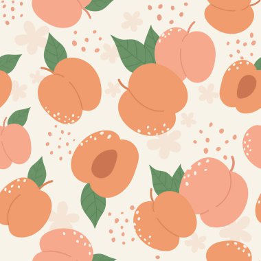 Şeftali ya da kayısı aromalı, dikişsiz desen seti, yaz şeftali rengi botanik dokusu.