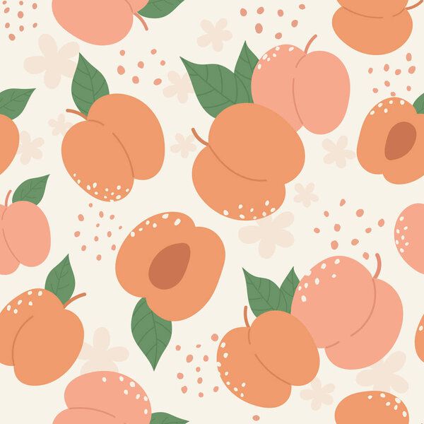 Персиковые или абрикосовые фрукты бесшовный дизайн паттерн, летняя персиковая модная ботаническая текстура