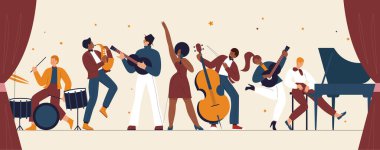 Uluslararası caz günü, retro festivali parti konseri, canlı müzik grubu müzisyenleri