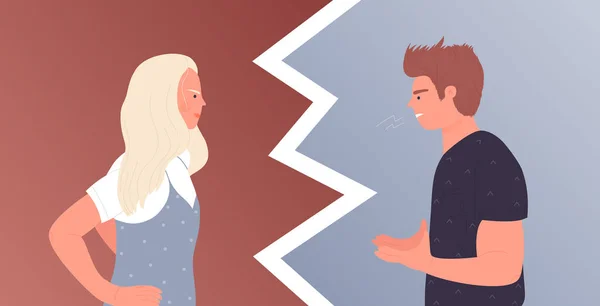 Ζευγάρι άνθρωποι μιλούν με θυμό, ενδοοικογενειακή βία, θυμωμένος σύζυγος ουρλιάζοντας σε διαφωνούν σύζυγος — Διανυσματικό Αρχείο