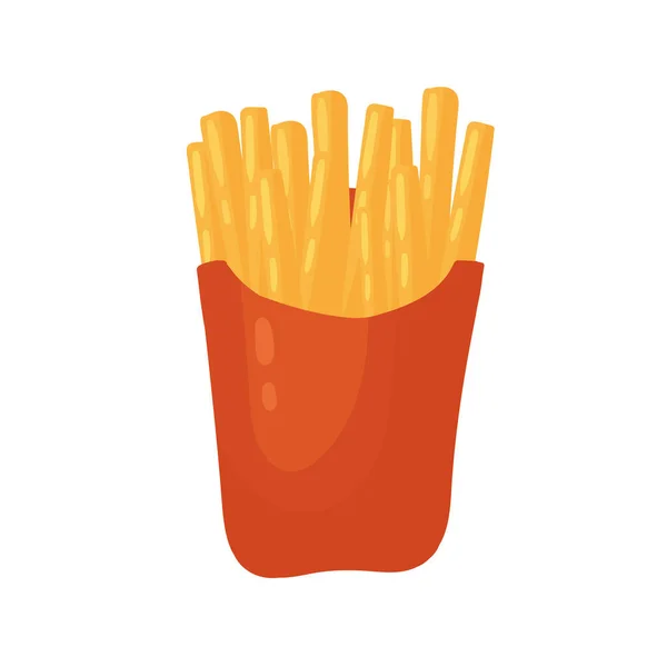 Comida rápida papas fritas en paquete, empaquetado de bocadillos de comida rápida, menú de comida chatarra poco saludable — Vector de stock