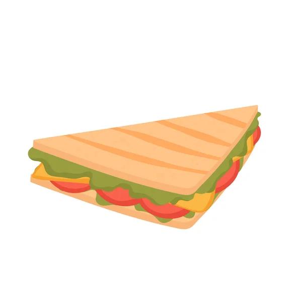 Sándwich de comida rápida con rebanadas de pan, queso y verduras, comida rápida para llevar snack — Archivo Imágenes Vectoriales