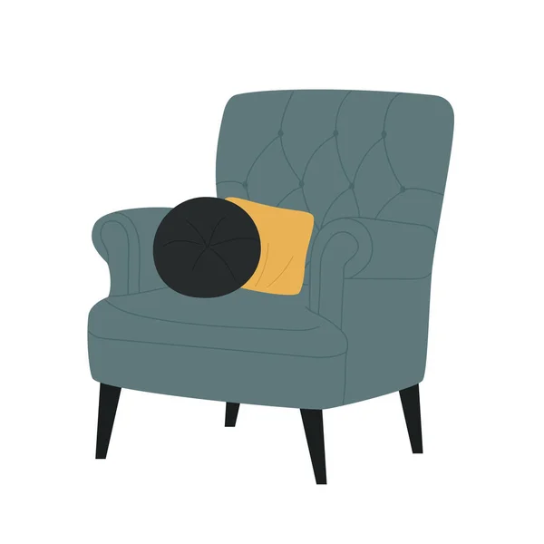 Moderní pohodlné křeslo a polštáře, bytový obývací pokoj nábytek design interiéru — Stockový vektor