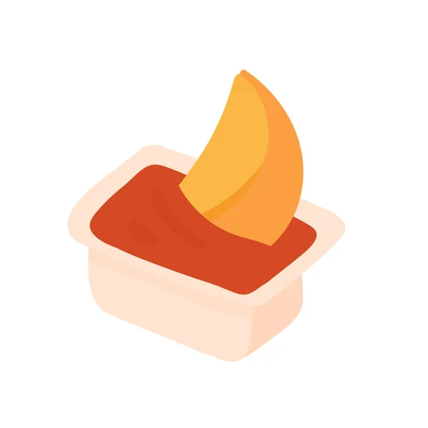 Rychlé občerstvení, smažené nebo pečené bramborové plátky v kečupu, plastová porce — Stockový vektor