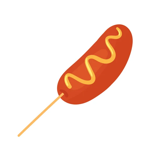 Fast food maïs chien avec sauce moutarde, collation fastfood malsaine pour restaurant ou café — Image vectorielle