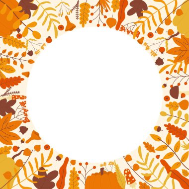 Sonbahar çelengi, çiçekli yaprak çelengi, yuvarlak şablon süslemesi