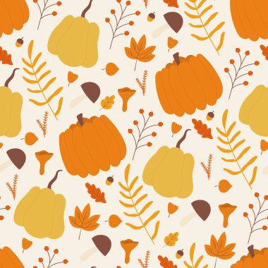 Sonbahar yapraklı balkabağı mantarlı böğürtlen pürüzsüz desenli, tatlı sonbahar hasadı