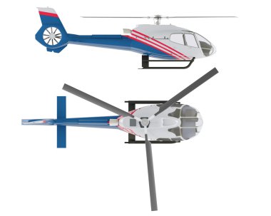 Helikopter izole. Üst ve ön görünüm