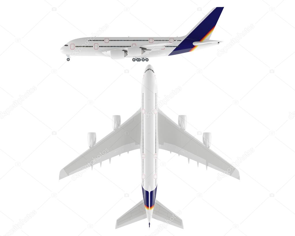 Airplane isolated. Top and Front view