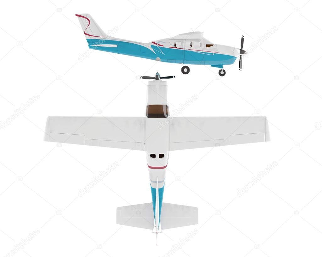 Old style airplane isolated. Top and front