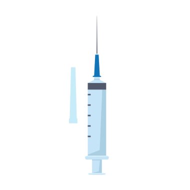 Tıbbi ve sağlık kavramları için beyaz zemin üzerinde iğne ve kapaklı tek bir izole şırınga vektör illüstrasyonu