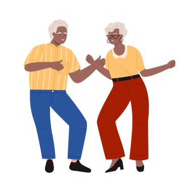 Gülümseyen son sınıf öğrencisi kadın ve erkek, beyaz arka planda dans ediyorlar.