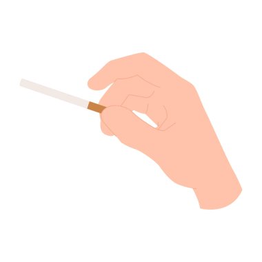 Sigara içmek veya sağlık konsepti çizimi için beyaz zemin üzerinde sigara tutan minimalist izole el.