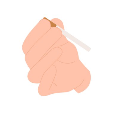Sigara içmek veya sağlık konsepti çizimi için beyaz zemin üzerinde sigara tutan minimalist izole el.