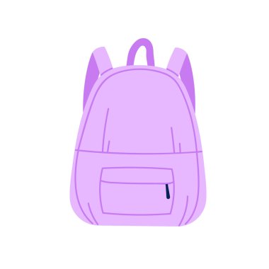 Okul veya seyahat vektörü çizimi için beyaz arkaplan üzerine basit izole edilmiş mor sırt çantası