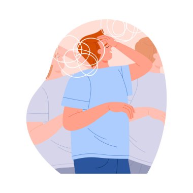 Baş döndüren hareket çizgileri olan izole bir adam baş dönmesi ve baş dönmesi konsepti çizimi gösteriyor.