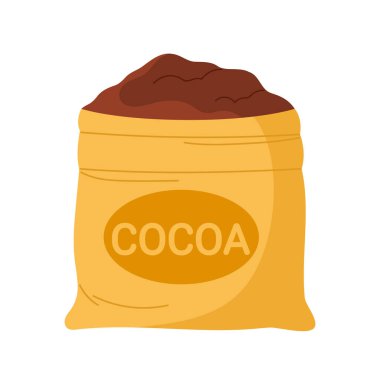 Çikolata üretiminde ve gıda endüstrisi illüstrasyonunda kullanılan izole kakao tozu torbası