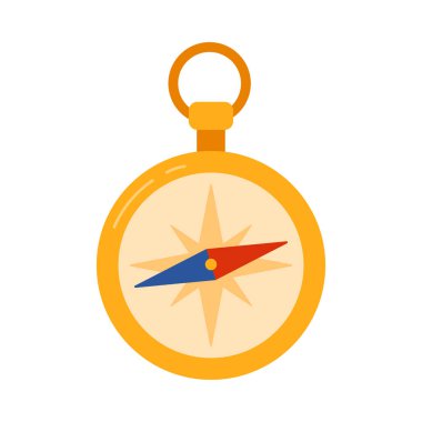 Beyaz vektör illüstrasyonunda izole edilmiş altın çerçeveli renkli korsan pusulası ve yıldız tasarımı