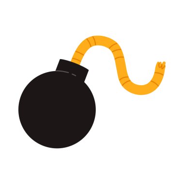 Beyaz arkaplan vektör illüstrasyonunda uzun sarı fünyeli izole çizgi film bombası