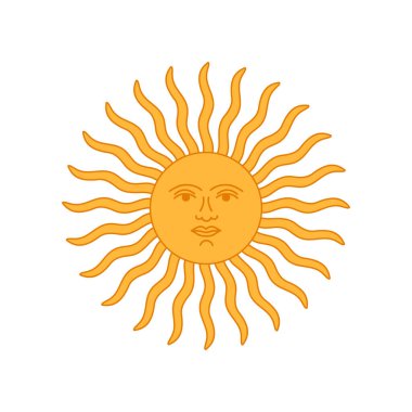 İzole edilmiş beyaz arka plan çizimi üzerinde yüz tasarımı olan klasik Arjantin güneşi