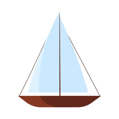 Minimalist izole edilmiş mavi yelkenli yelkenli ve kahverengi gövdeli beyaz arka plan çizimi