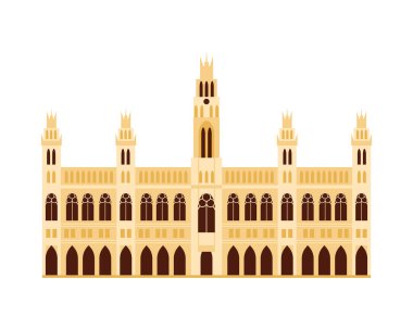 Avusturya 'daki Iconic Viyana Rathaus binası izole edilmiş bir düz mimari vektör çizimi olarak gösterildi